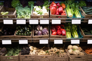 Vegtables and Fruit Displayed in a Fridge