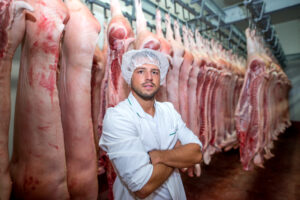 Cold Room with Butcher showing Hanging Rails